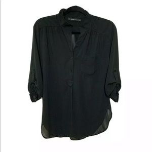 Epique Moi Black Sheer Blouse Top Women Size M